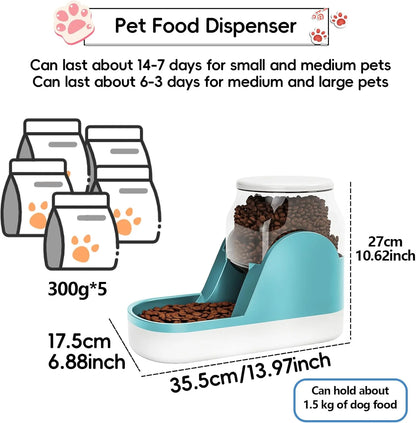 Automatic Dog Food Feeder Gravity Cat Food Dispenser Large Capacity Pet Self Feeding Station Bowl Dish for Small and Medium Dogs Cats，1 Gallon，Blue
