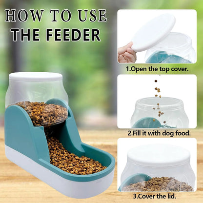 Automatic Dog Food Feeder Gravity Cat Food Dispenser Large Capacity Pet Self Feeding Station Bowl Dish for Small and Medium Dogs Cats，1 Gallon，Blue