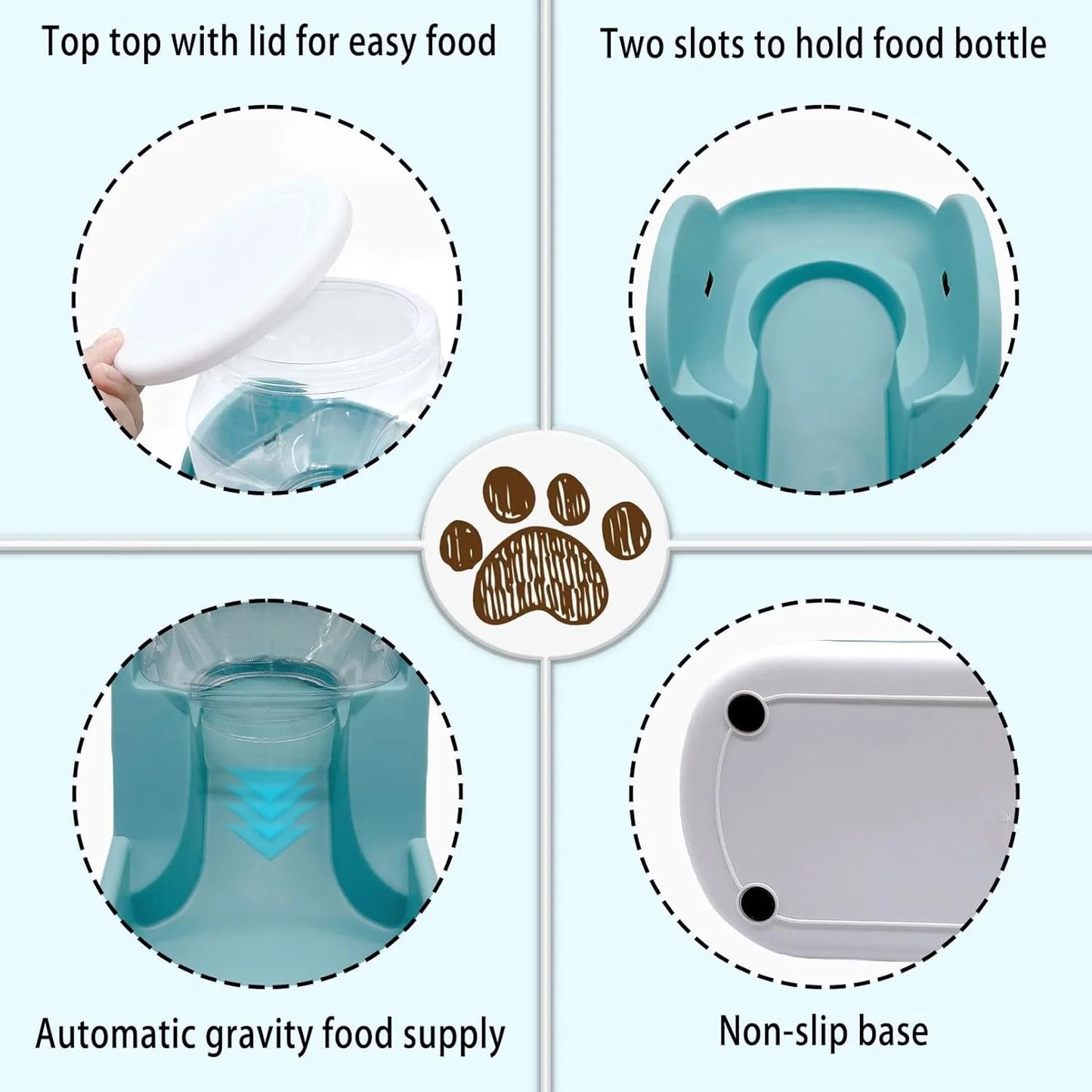 Automatic Dog Food Feeder Gravity Cat Food Dispenser Large Capacity Pet Self Feeding Station Bowl Dish for Small and Medium Dogs Cats，1 Gallon，Blue
