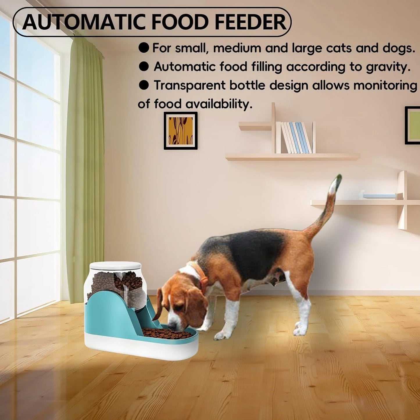 Automatic Dog Food Feeder Gravity Cat Food Dispenser Large Capacity Pet Self Feeding Station Bowl Dish for Small and Medium Dogs Cats，1 Gallon，Blue